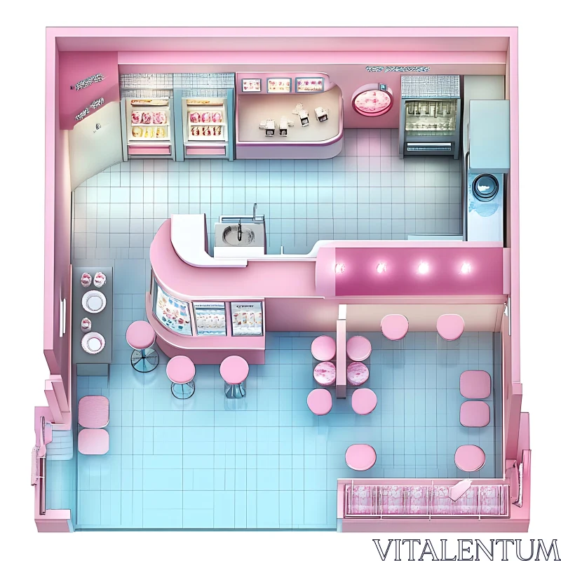 AI ART Isometric View of a Pink Restaurant