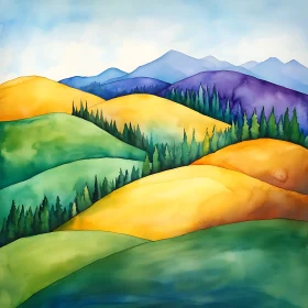 Rolling Hills Watercolor Serenity Artwork