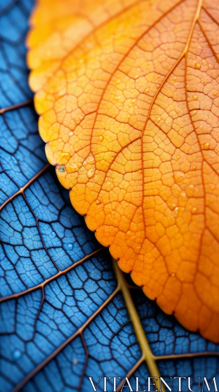 Blue and Orange Leaf in Macro Photography - Earth Tone Palette AI Image