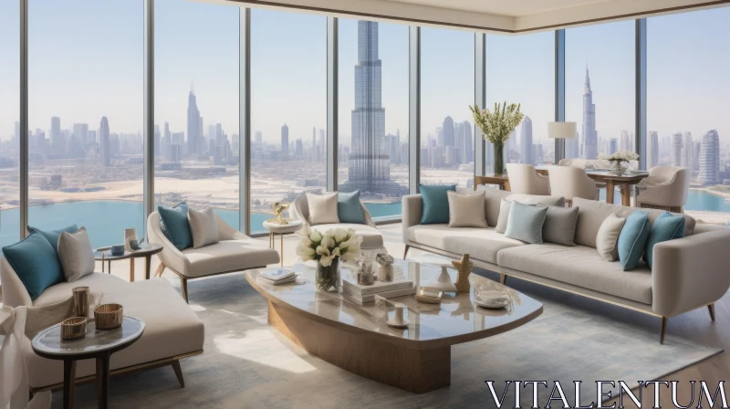 Captivating Apartment Living Room with Burj Khalifa Views | Indigo and Bronze AI Image