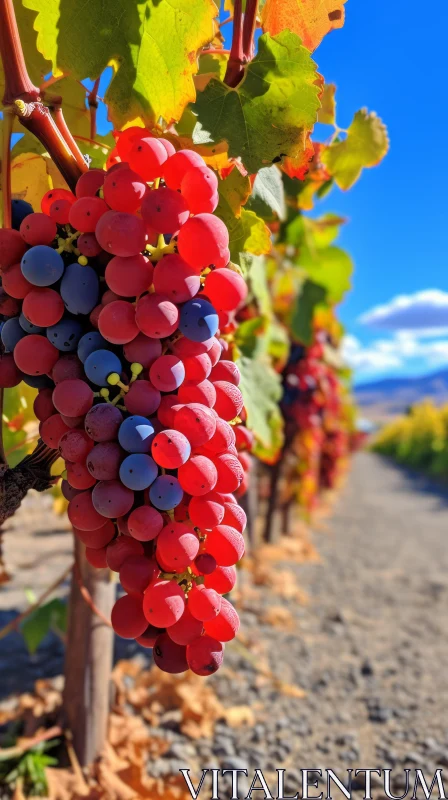 Captivating Grapes on Vine Against a Blue Sky - Whistlerian Style AI Image