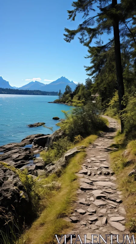 Captivating Path Next to Rocks and Water: A Serene Nature Scene AI Image