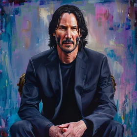 Artistic Painting of Keanu Reeves in Deep Thought