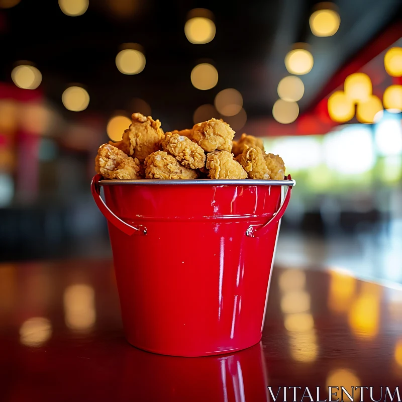 Golden Fried Chicken Pieces in a Red Bucket AI Image