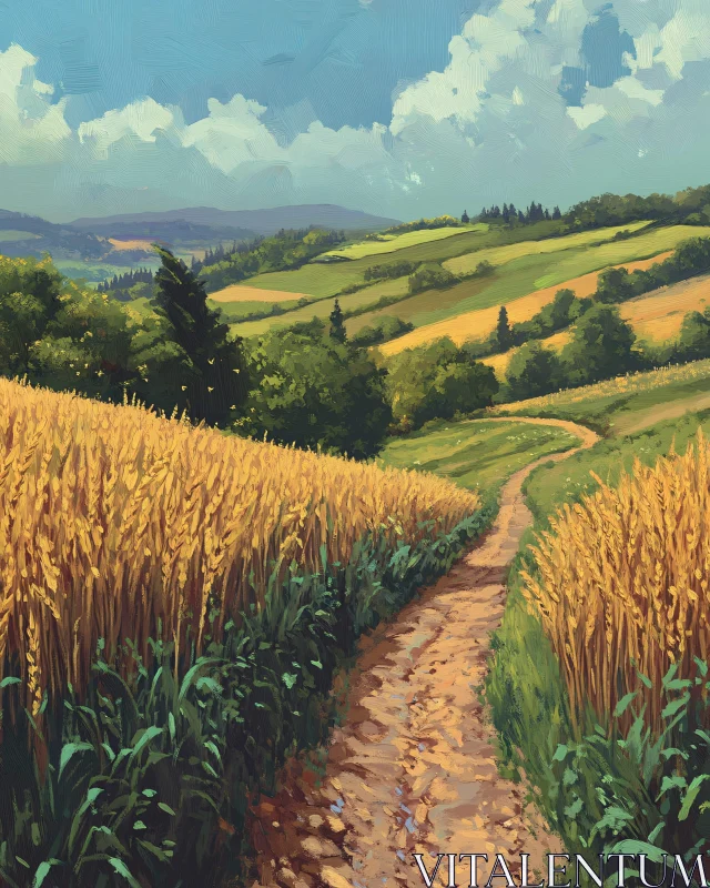 AI ART Tranquil Wheat Field Landscape Art