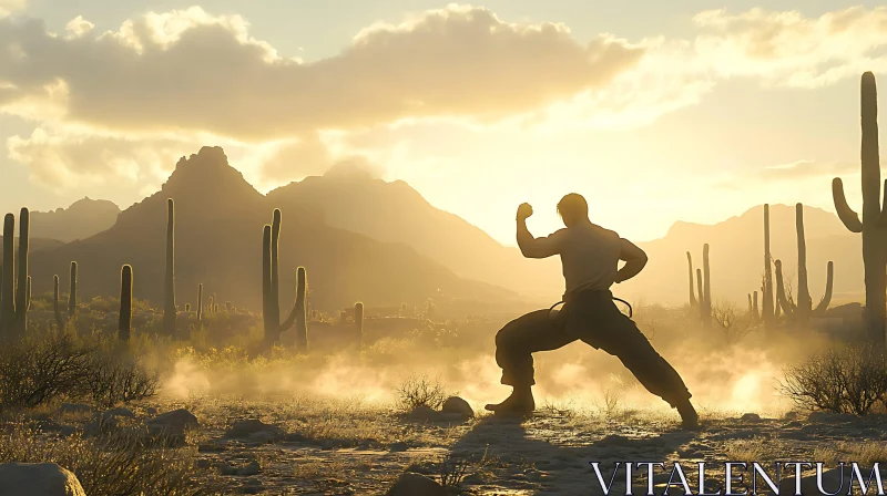 AI ART Desert Sunset Martial Arts Practice