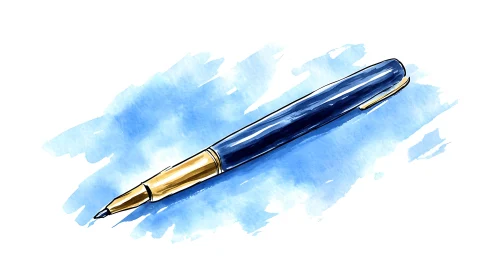 Artistic Fountain Pen Design in Watercolor