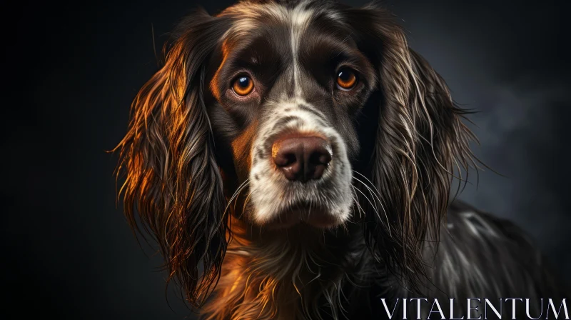 Intense Springer Spaniel Portrait with Flickering Light Effects AI Image