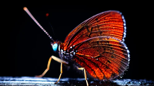 Red Butterfly on Wooden Surface: A Night Photography Masterpiece