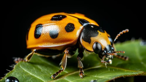Stunning Ladybug on Leaf - A Close-up Wildlife Encounter