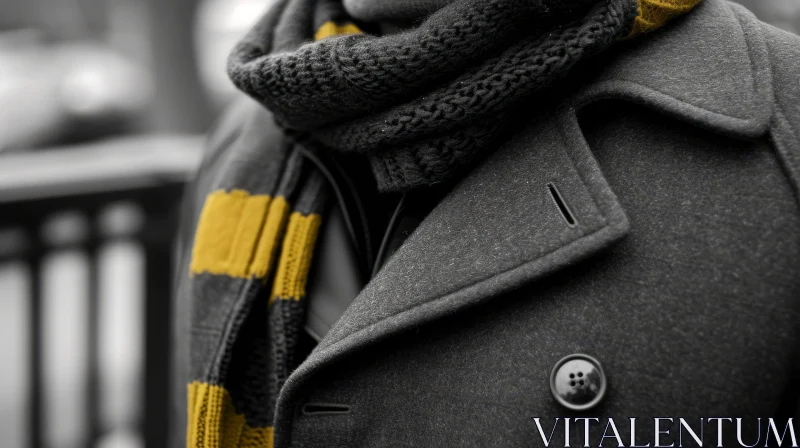 Stylish Man in Gray Peacoat and Striped Scarf - Fashion Photography AI Image