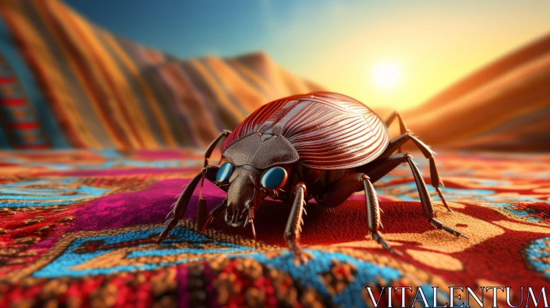 Surreal 3D Insect On Vibrant Rug: A Desertwave Landscape AI Image
