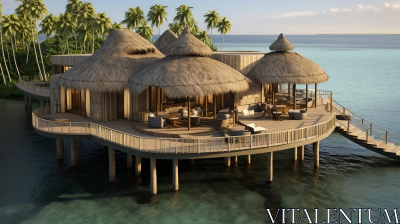 Tranquil Beauty: Floating Island Cottages in the Maldives AI Image