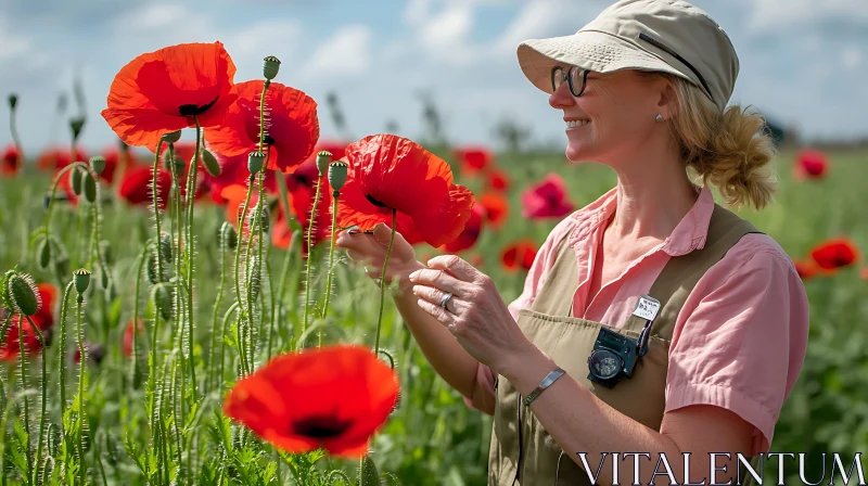 Poppy Field Serenity, Floral Meadow AI Image