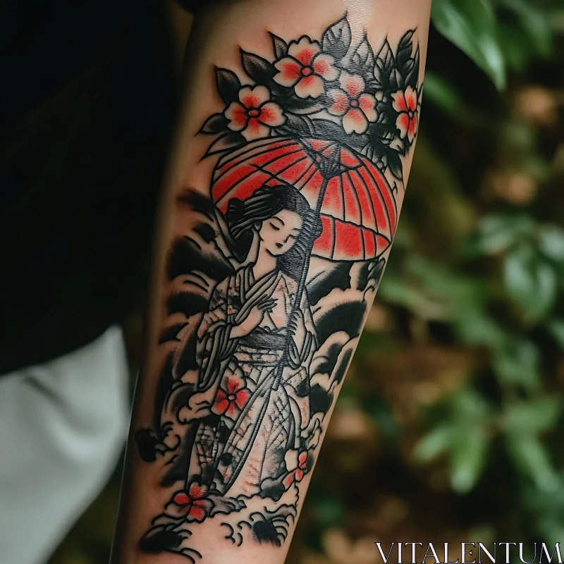 Japanese Geisha Tattoo Art AI Image