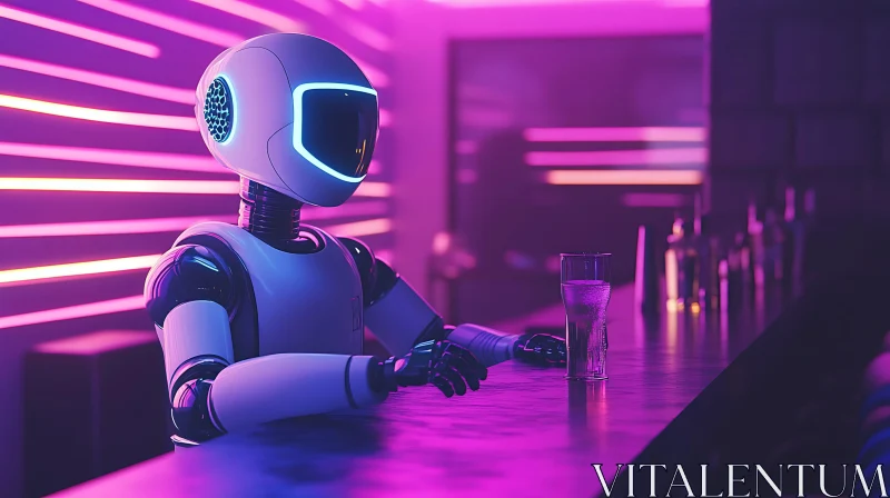 AI ART Robot in Neon Bar