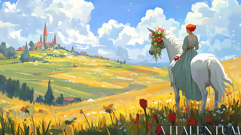 AI ART Woman on Horseback in Summer Field