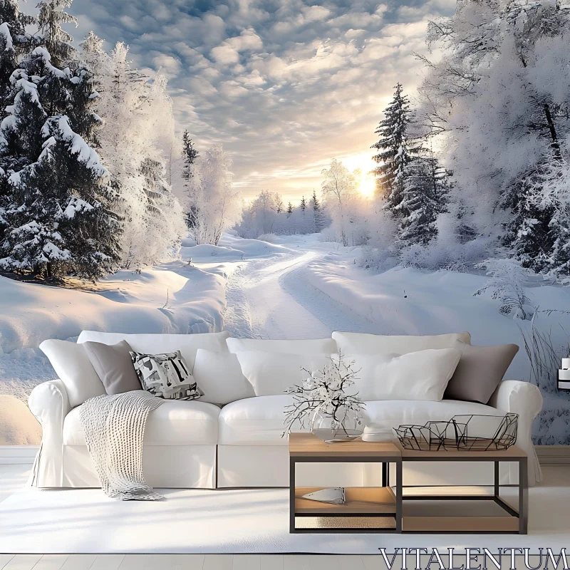 Peaceful Winter Forest Scene AI Image