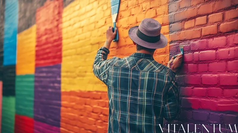 Person Painting a Brick Wall AI Image