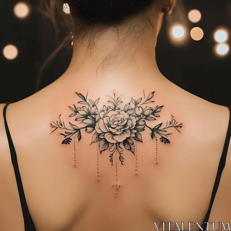 Detailed Rose and Leaves Tattoo Design AI Image