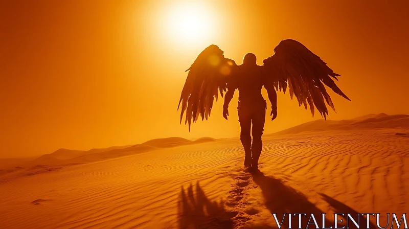 AI ART Winged Figure Walking Desert