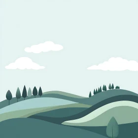 Stylized Nature Scene with Trees and Clouds