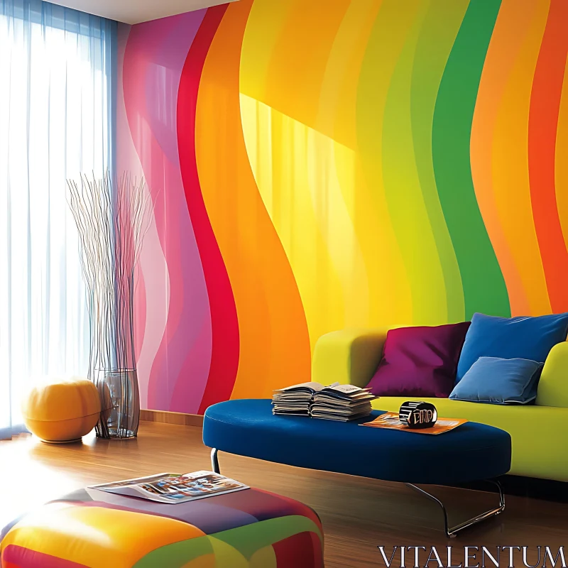 Vibrant Room with Rainbow Theme AI Image