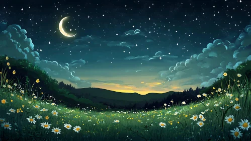 Starry Night Over Daisy Field