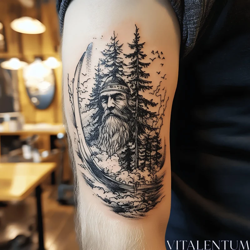 Viking Warrior in Forest Tattoo AI Image