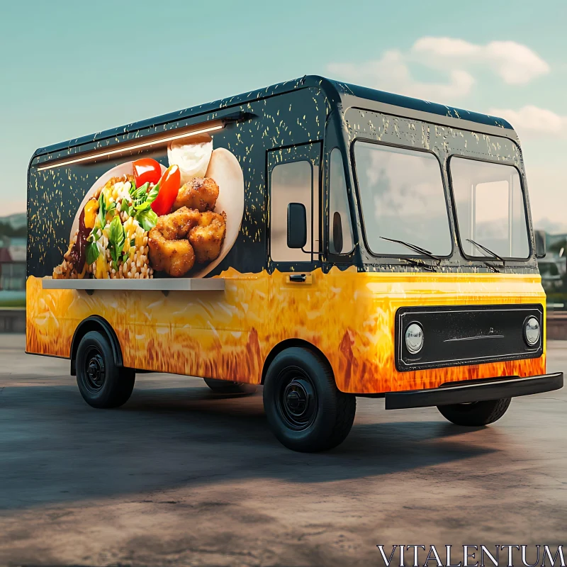 Colorful Food Truck with Appetizing Meal Displayed AI Image