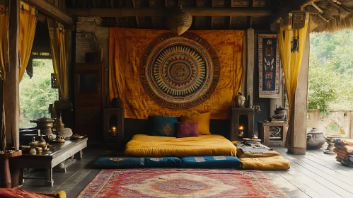 Relaxing Bohemian Room with Colorful Textiles