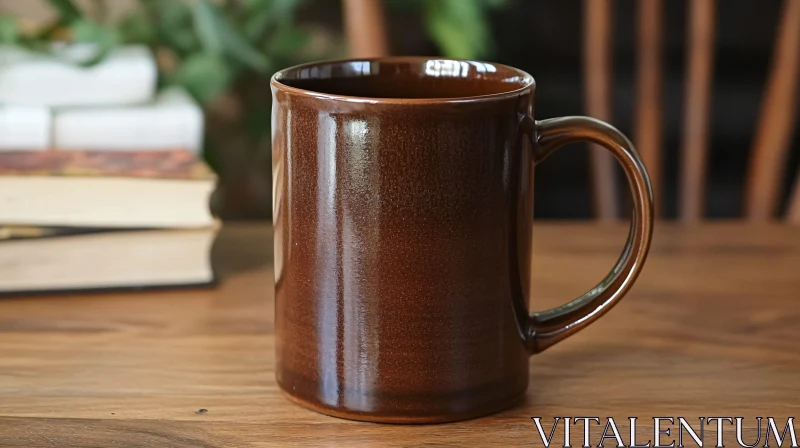 Rustic Brown Mug on Wooden Table AI Image