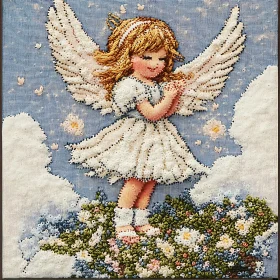 Handmade Angel with Flowers Embroidery