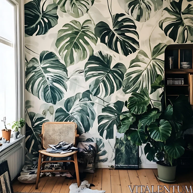 Tropical Interior with Monstera Design AI Image