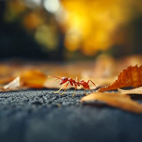 Close-Up Image of a Red Ant on Asphalt