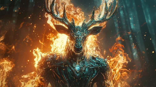 Mystical Deer Engulfed in Flames