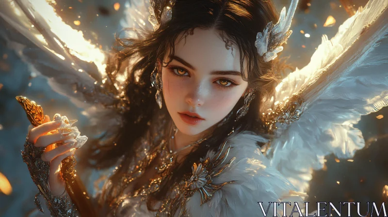 AI ART Serene Angel with Feathered Wings