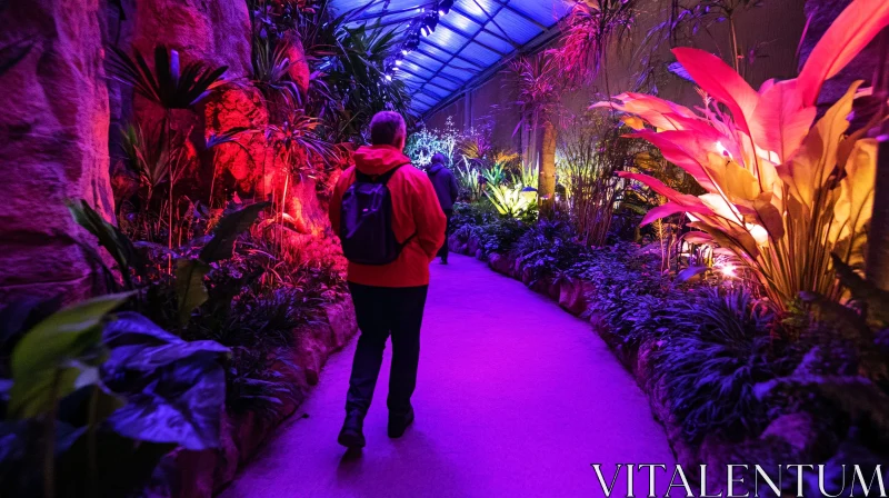 AI ART Glow Path Through Botanical Garden