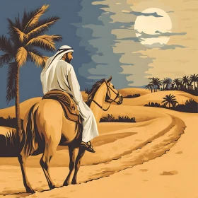 Arabian Horseman in Desert Scene