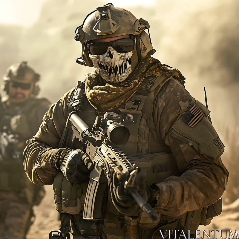 AI ART Skull Masked Soldier in Combat Gear