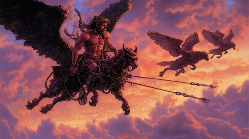 Fantasy Warrior Riding Beast in Sunset