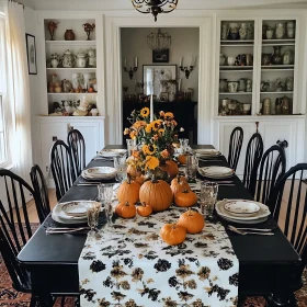 Pumpkins and Flowers on Dining Table