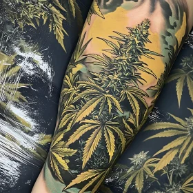 Cannabis Tattoo Design with Green Leaves