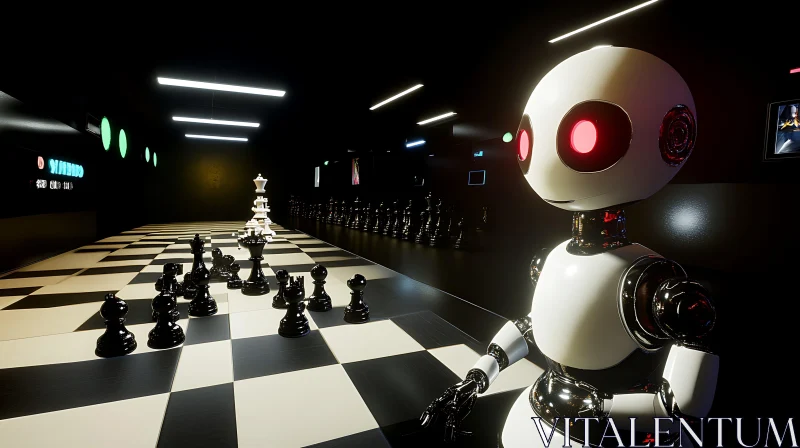 AI ART Futuristic Chess Game with Robot Opponent