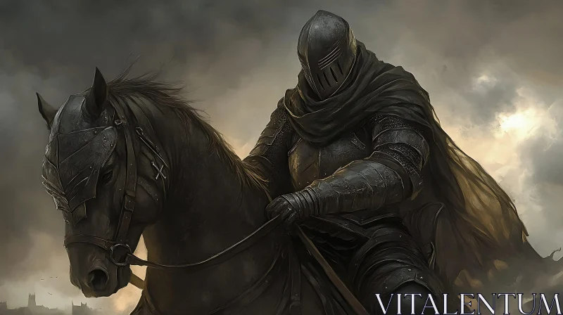 Dark Knight on Horse: Medieval Warrior AI Image