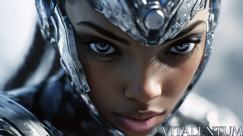 Human-Cyborg Hybrid with Silver Armor AI Image