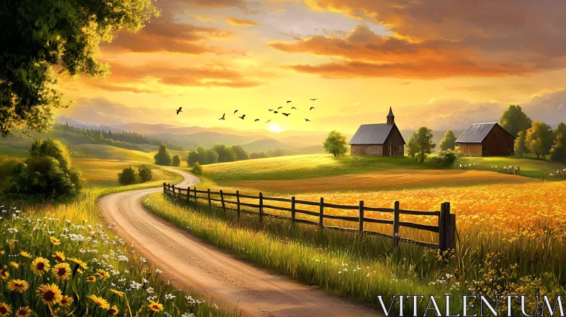 Picturesque Country Road at Sunset AI Image