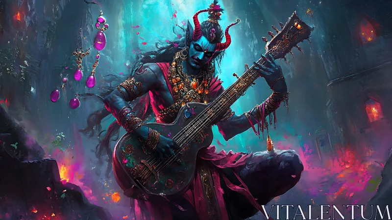 AI ART Enigmatic Demon Musician: Spectral Guitar Performance