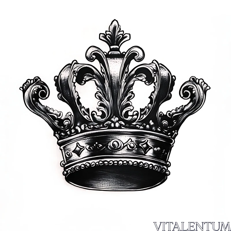 Elegant Crown Illustration in Black and White AI Image