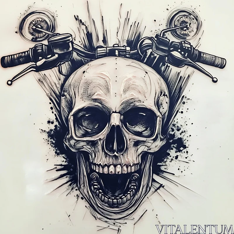 AI ART Grayscale Skull Motorcycle Tattoo Design